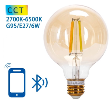 Lâmpada LED Inteligente E27 G95 Filamento Mesh Bluetooth 220V 6W 2700K~6500K 806Lm (Âmbar)