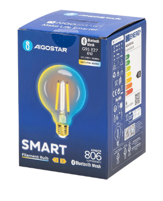 Lâmpada LED Inteligente E27 G95 Filamento Mesh Bluetooth 220V 6W 2700K~6500K 806Lm (Âmbar)