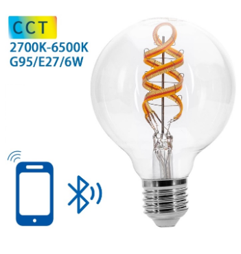 Lâmpada LED Inteligente E27 G95 Filamento Mesh Bluetooth 6W 2700K~6500K 850Lm (Transparente)