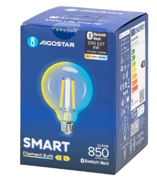Lâmpada LED Inteligente E27 G95 Filamento Mesh Bluetooth 6W 2700K~6500K 850Lm (Transparente)