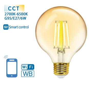 Lâmpada LED Inteligente E27 G95 Filamento Smart Wi-Fi 220V 6W 2700K ~ 6500K 806Lm (Âmbar)