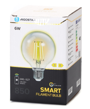 Lâmpada LED Inteligente E27 G95 Filamento Smart Wi-Fi 220V 6W 2700K ~ 6500K 850Lm (Transparente)