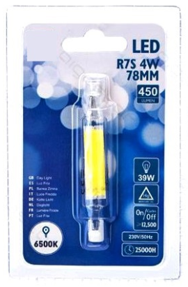 Lampada LED R7S 78mm 4,5W Branco Frio 6000K 450Lm - Vidro