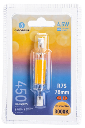 Lampada LED R7S 78mm 4,5W Branco Quente 3000K 450Lm - Vidro