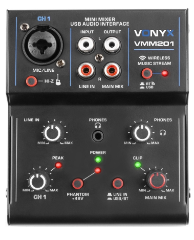 Mesa de Mistura 2 Canais com USB Audio (VMM201) - VONYX