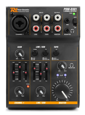 Mesa de Mistura 3 Canais USB (PDM-D301) - Power Dynamics