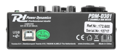 Mesa de Mistura 3 Canais USB (PDM-D301) - Power Dynamics