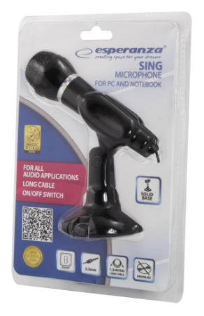 Microfone c/ Suporte p/ PC Jack 3,5mm (1,5 mts) - ESPERANZA