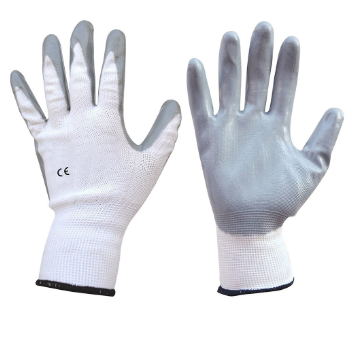 Par Luvas de Protecção em Nylon e Revestimento Nitrilo Branco (Tamanho 8)