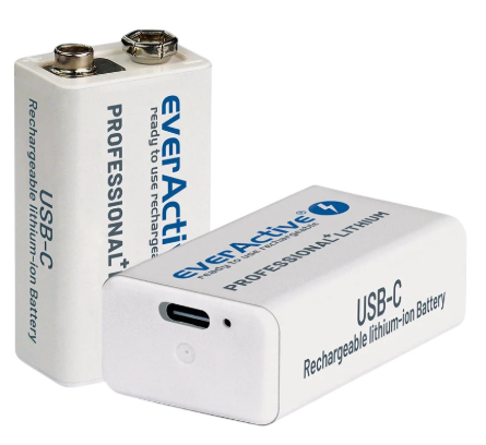 Pilha Lithium 6F22 9V (7,4V) 550mAh Recarregável p/ USB-C - everActive