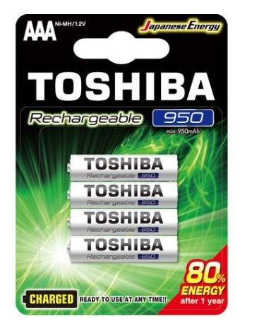 Pilha Recarregável 1,2V AAA Ni-Mh 950mAh - TOSHIBA