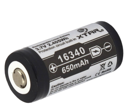 Pilha Recarregável Li-Ion ICR16340 (CR123) 1/2A 3,7V 650mAh - XTAR