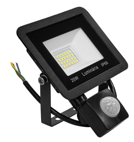 Projector LED IP65 220V Branco F. 6000K 20W 1400Lm c/ Sensor