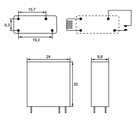 Relé 12V CC 1 Contacto 8A (24x25x9,8mm)