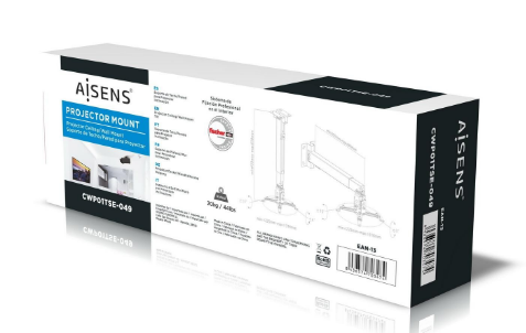 Suporte de Tecto Inox p/ Projetores Branco (até 560 mm) - AISENS