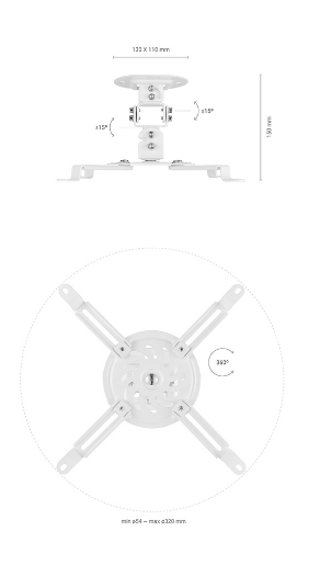 Suporte de Tecto p/ Projetores 13.5Kg (Branco) - AISENS