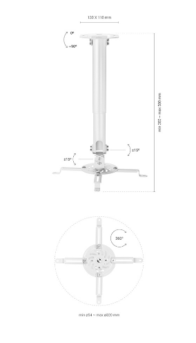 Suporte de Teto p/ Projetor 13.5Kg 360º (Branco) - AISENS