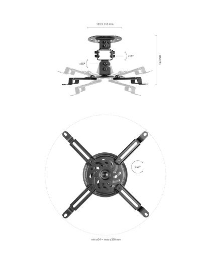 Suporte de Teto p/ Projetor 13.5Kg 360º (Preto) - AISENS