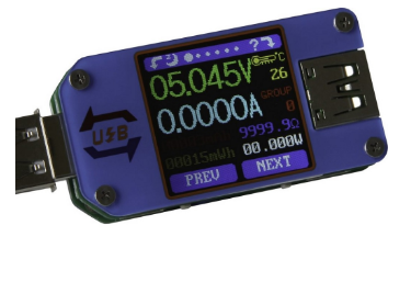Testador de Portas USB LCD 1,44" c/ Bluetooth (Voltagem / Corrente / Temperatura)