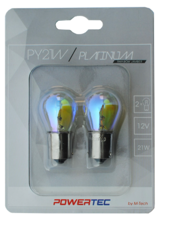 Blister 2x Lampadas Halogéneo PY21W 12V BAU15s (RAINBOW) - POWERTEC