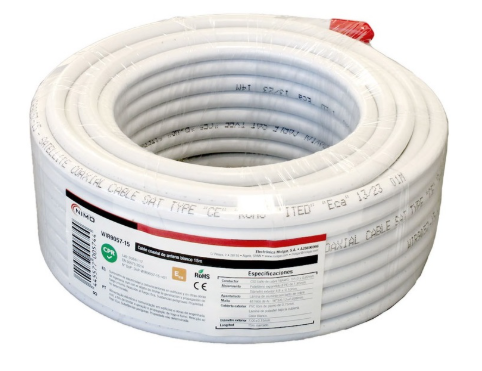 Bobine Cabo Coaxial RG6 Cobre Ø6,8mm Branco (15 mts) - NIMO