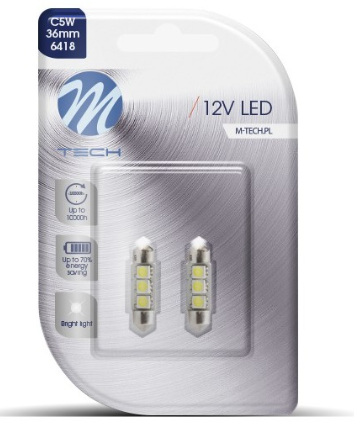 Blister 2x Lampadas LED C5W (CANBUS) 36mm Branco 6000K (3 x SMD5050) - M-TECH