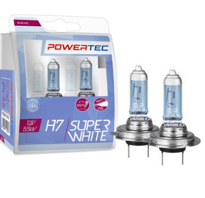 Pack 2x Lampadas Halogeneo (SUPER WHITE) p/ Automóvel H7 55W 12V - POWERTECH