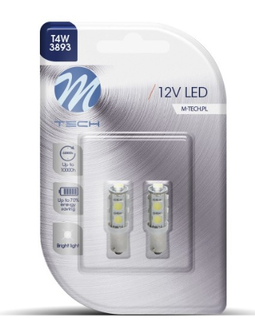 Blister 2x Lampadas BA9s T4W 9 LEDs SMD5050 12V Branco F. 6000K - M-TECH
