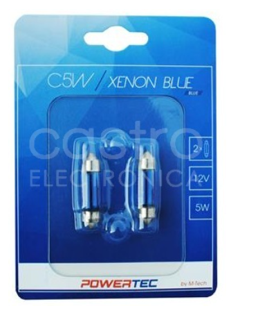 Blister 2x Lampadas Halogéneo C5W (36mm) 12V 5W (XENON BLUE)
