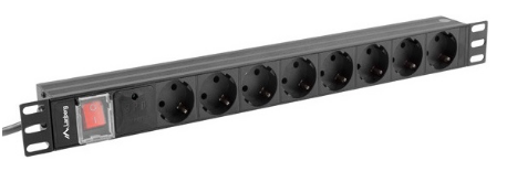Extensão p/ Rack 8 Tomadas c/ Interruptor 1U (Preto) - LANBERG