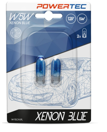 Blister 2x Lampadas Halogéneo T10/W5W 12V 5W (XENON BLUE) - POWERTEC