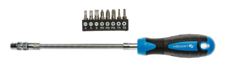 Chave de Fenda c/ Haste Flexível 215mm e 8 Bits - HOGERT