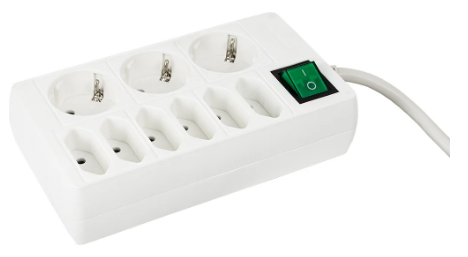 Base 3 Tomadas Schucko, 6 Tomadas Euro + Interruptor (5 mts)