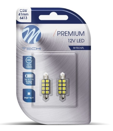 Blister 2x Lampadas LED C5W (CANBUS) 41mm Branco 6000K (8 x SMD5050) - M-TECH