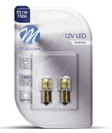 Blister 2x Lampadas BA15s 13 LEDs SMD5050 12V Branco F. 6000K - M-TECH