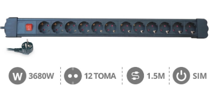 Extensão Protectora 12 Tomadas 3500W c/ Interruptor (1,5 mts) - GSC