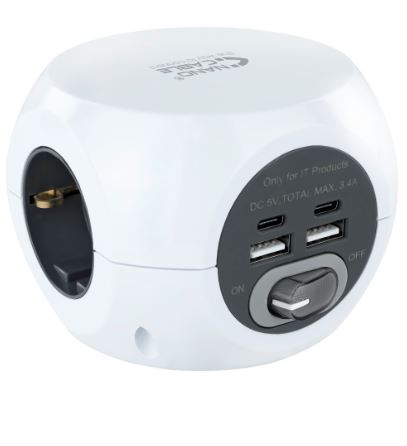 Extensão de 3 Tomadas c/ 4 USB (2 USB A + 2 USB-C) - Nanocable