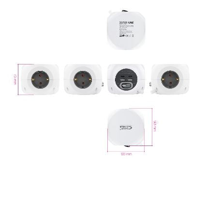 Extensão de 3 Tomadas c/ 4 USB (2 USB A + 2 USB-C) - Nanocable