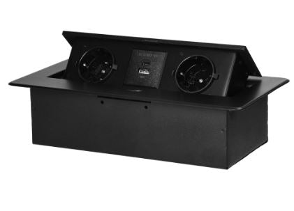 Extensão Dupla Oculta "POP-UP" c/ Porta UBS-A e USB-C p/ Secretárias, Balcões (Preto) - ORNO