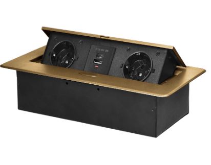 Extensão Dupla Oculta "POP-UP" c/ Porta UBS-A e USB-C p/ Secretárias, Balcões (Dourado) - ORNO