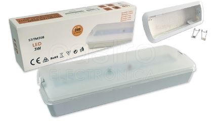 Armadura Saída Emergência LED´s 3W 6000K 120º 240Lm IP44 (NÃO-PERMANENTE) + Aro Embutir (Oferta)