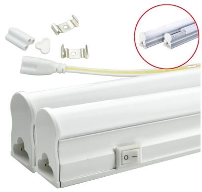 Armadura LED T5 4W 220V 6000K 450Lm Opalina c/ Interruptor (30cm)