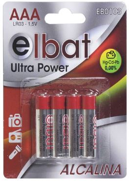 Blister 4 Pilhas Alcalinas AAA 1,5V - ELBAT