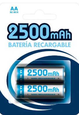 Blister 2 Pilhas Recarregáveis 1,2V 2500mAh Ni-Mh - AA
