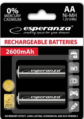 Blister 2 Pilhas Recarregaveis 1,2V 2600mAh Ni-Mh AA (Alta Capacidade) - ESPERANZA
