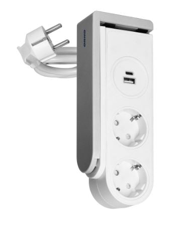 Extensão Dupla + USB-A + USB-C c/ Clip Fixação à Mesa 1,4 mts (Branco) - ORNO
