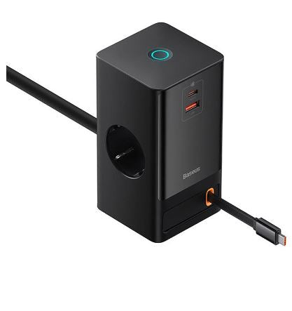 Tomada Elétrica PowerCombo c/ 2x Tomadas CA + 2x USB-C + 1x USB-A 65W (Preto) - BASEUS