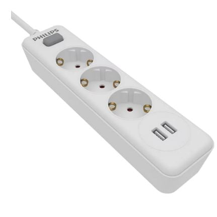 Tomada de Extensão Tripla + 2 cabos USB (2mts) - PHILIPS