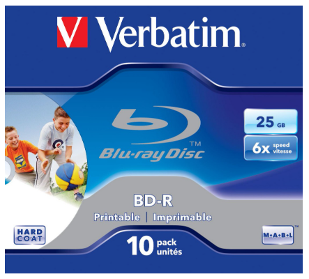 Blu-Ray SL 25GB 6x Printable (10 peças) - VERBATIM