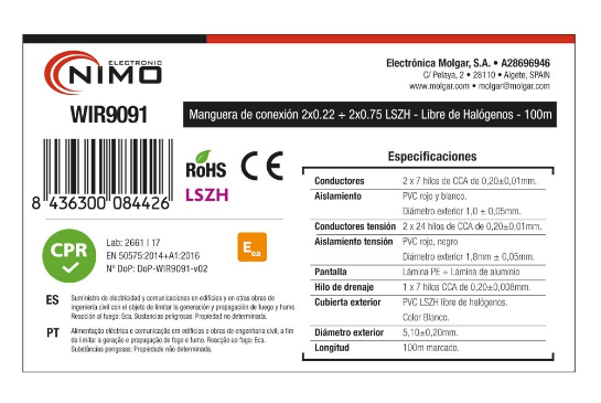 Bobine Cabo de Alarme e Porteiro [2x 0,22mm² + 2x 0,75mm²] 100 mts